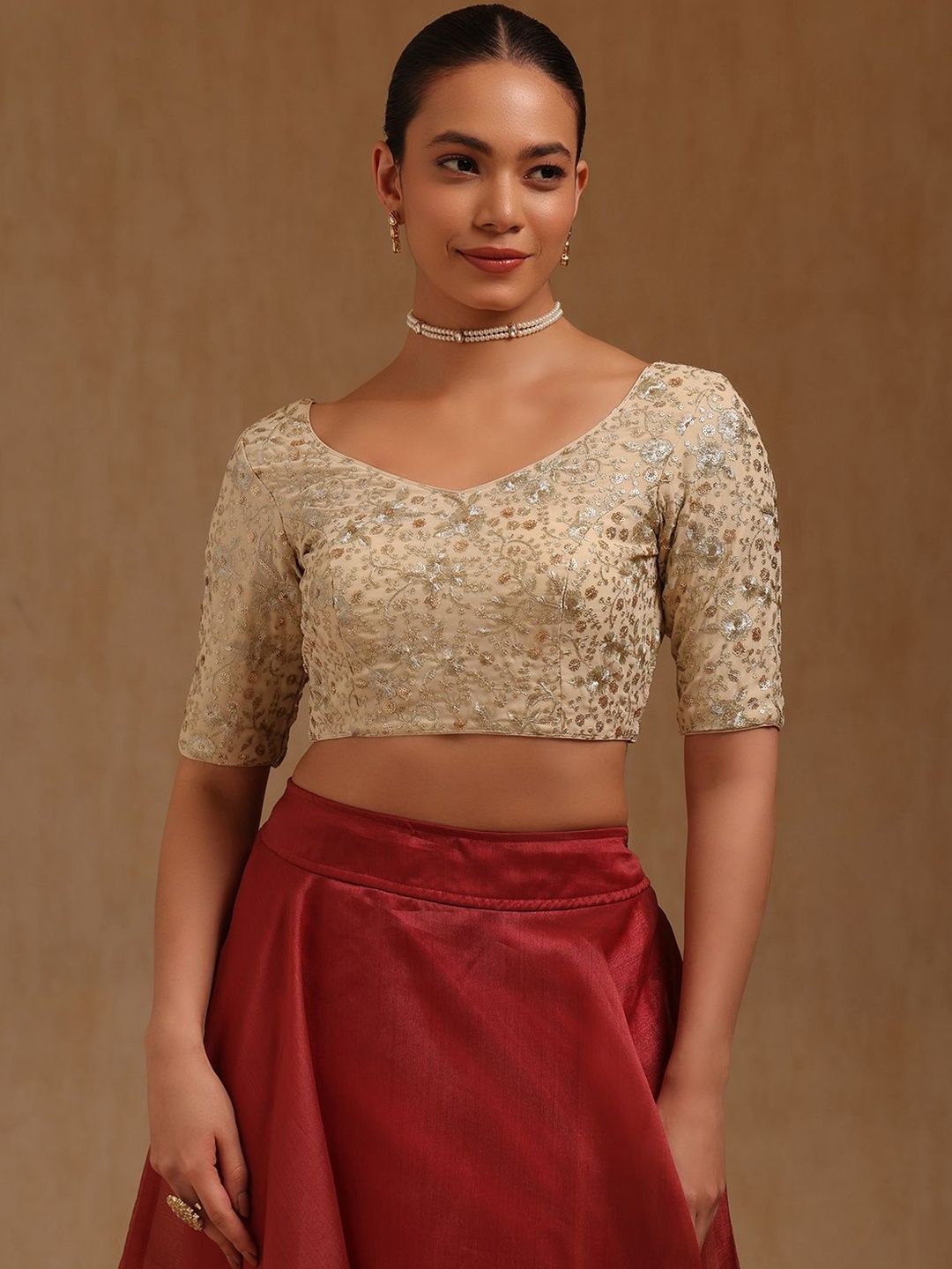 Soch Floral Embroidered V-Neck Padded Saree Blouse-picture-27