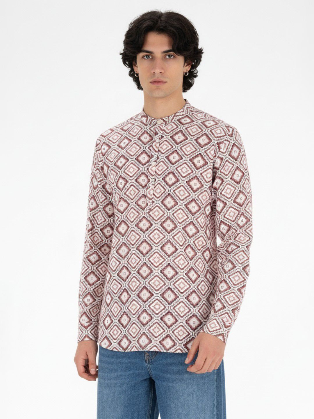 Anouk Rustic Geometric Printed Band Collar Straight Kurta-picture-20