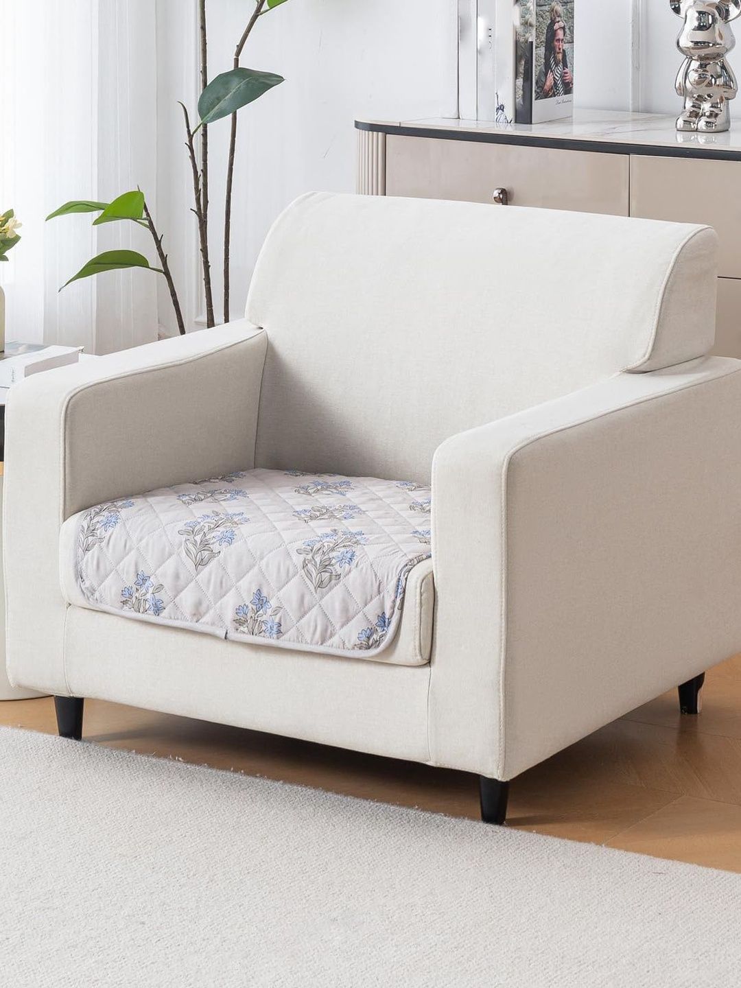 HOUSE OF QUIRK Beige & Blue Printed Cotton Sofa Mat 80x60 CM-picture-45