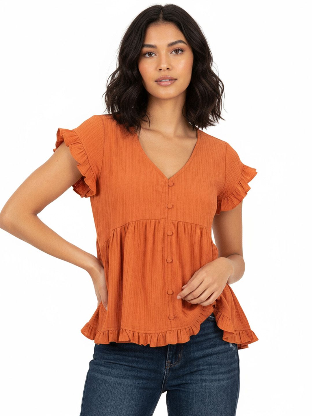 glitchez Self Design Gathered Ruffled Sleeve Top-picture-13