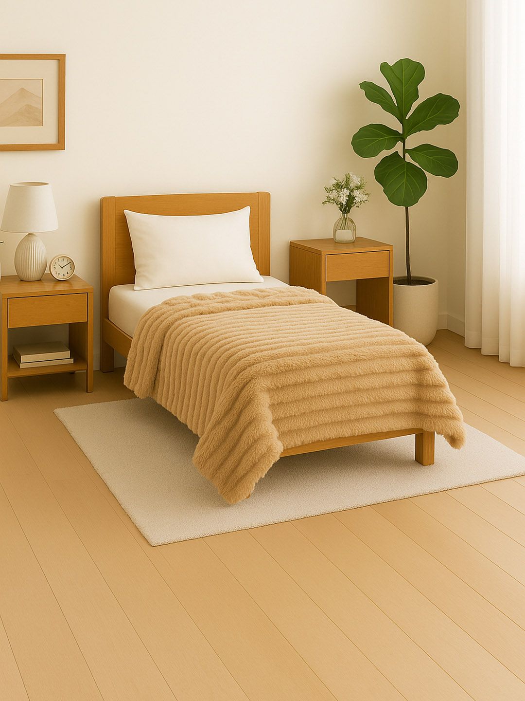 Cortina Brown Striped Cozy Comfort Flannel Microfiber 380 GSM Single Bed Blanket-picture-11