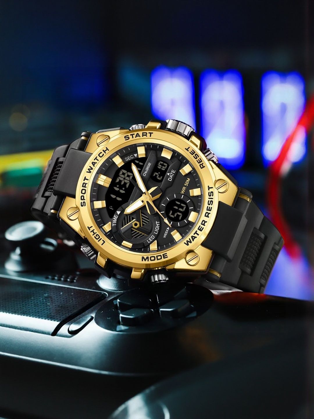 Otage Men Dial & Straps Analogue and Digital Chronograph Watch F18-Gold-image-24