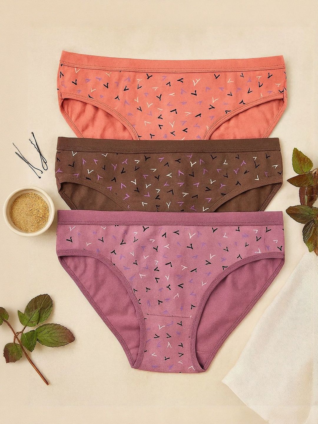 FiveFlag Pack Of 3 Printed Pure Combed Cotton Mid-Rise Hipster Briefs-image-25