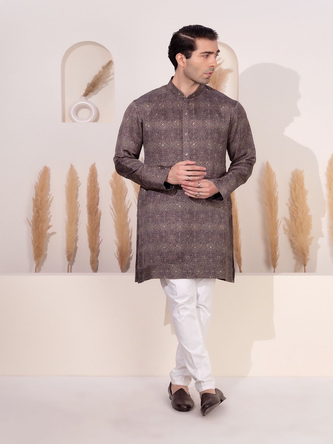 charchaand Ethnic Motifs Embroidered Mandarin Collar Mirror Work Straight Kurta-picture-32