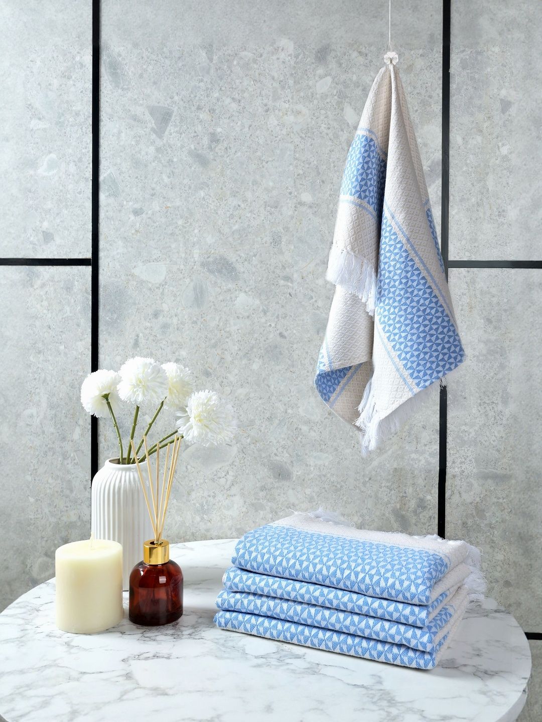 Saral Home Blue 4 Piece Cotton 400 GSM Towel Set-image-22