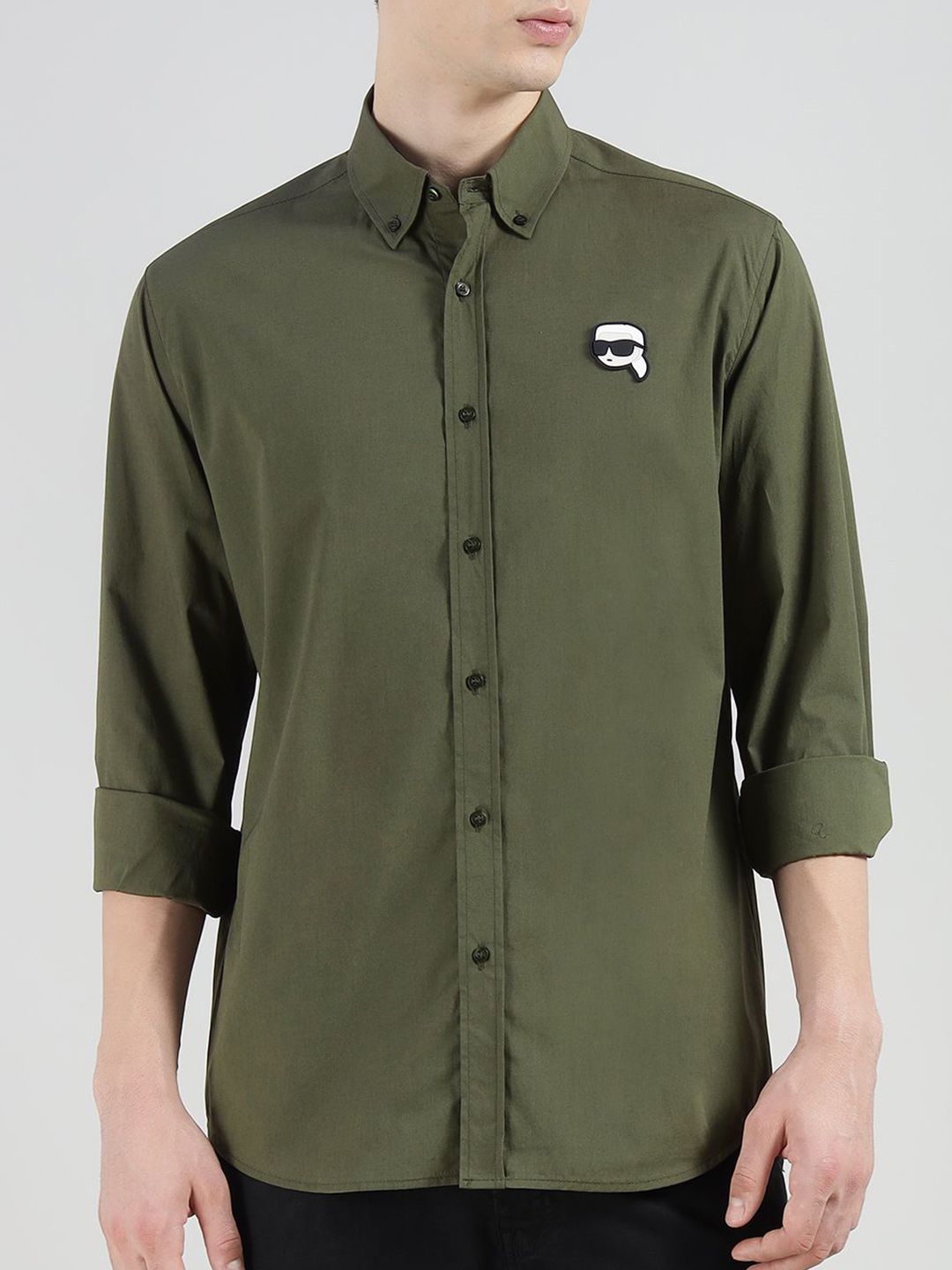 Karl Lagerfeld Men Solid Button-Down Collar Cotton Casual Shirt-image-48