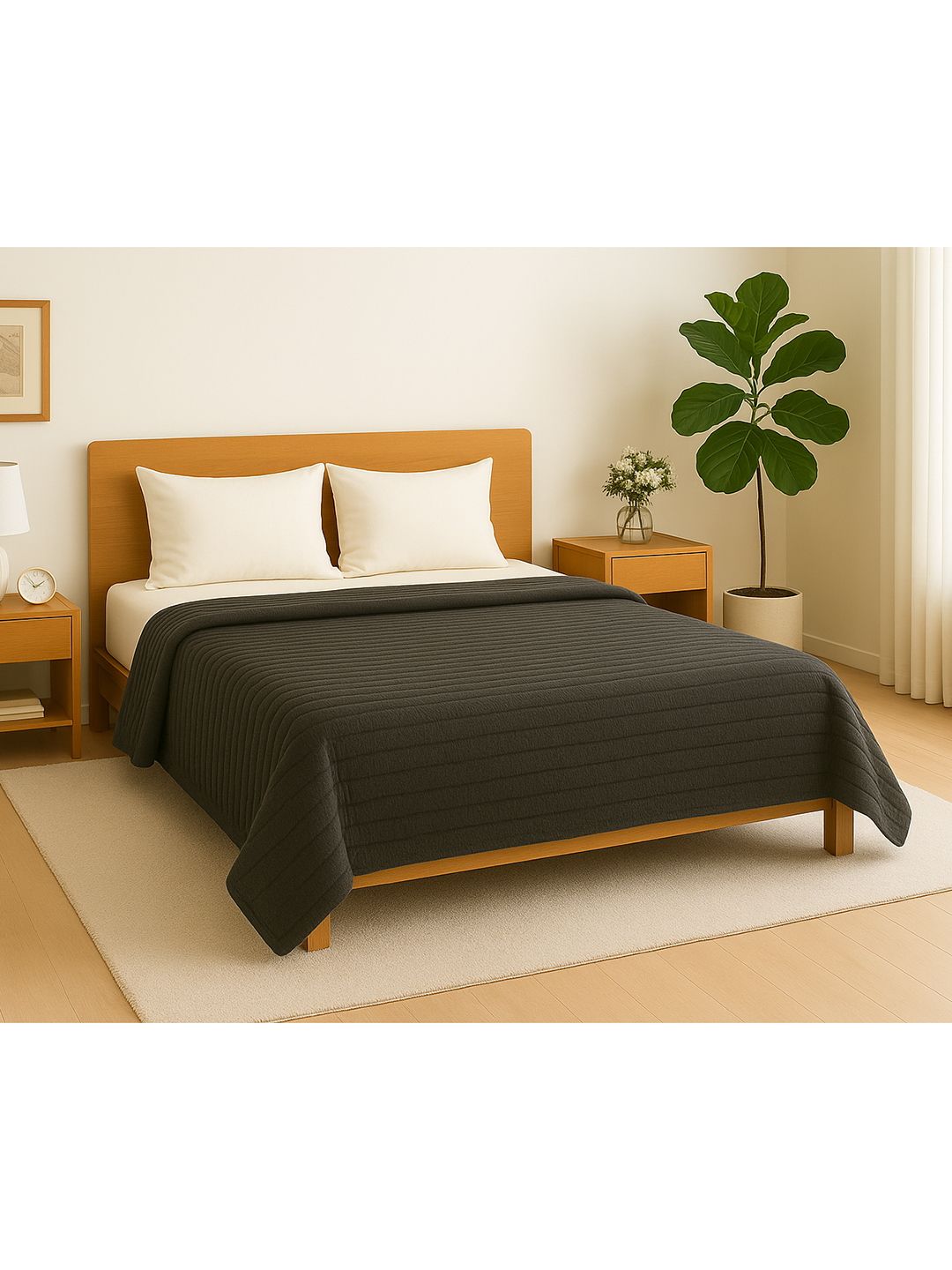 Cortina Grey Striped Cozy Comfort Flannel Microfiber 380 GSM Double Bed Blanket-picture-18