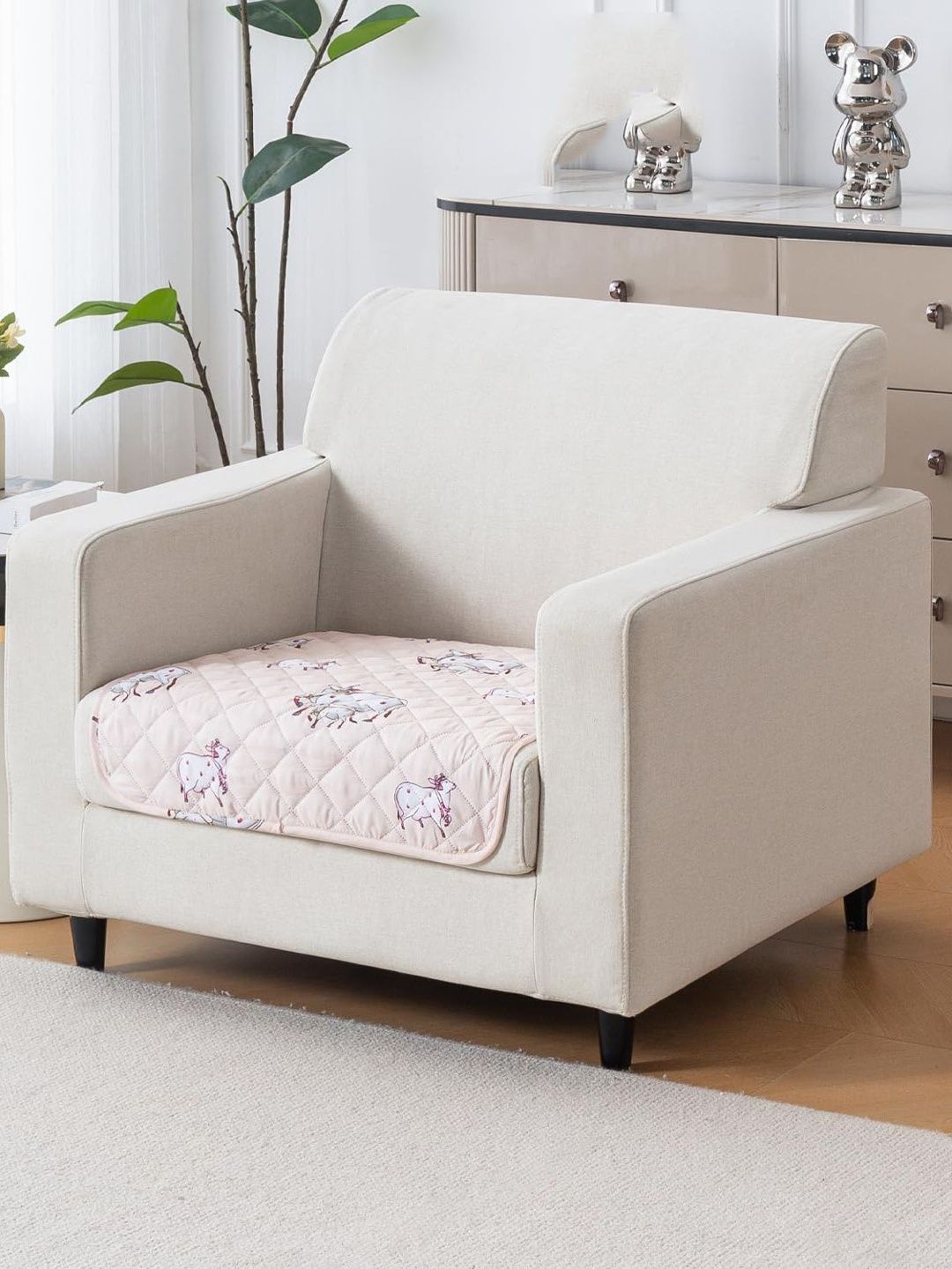HOUSE OF QUIRK Beige & White Printed Cotton sofa Mat 80x60 cm-picture-48