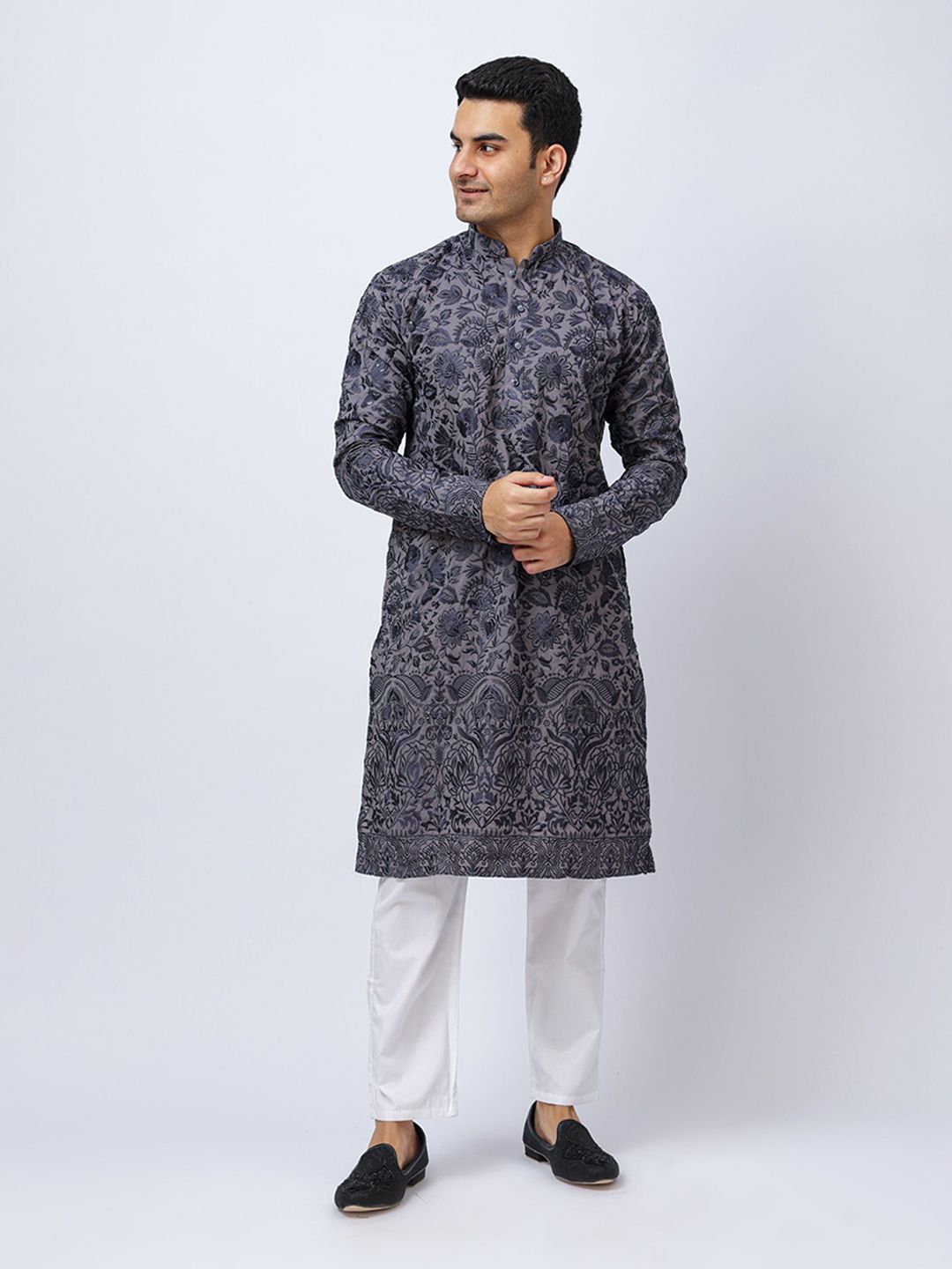 Aesthelia Men Geometric Embroidered Jacquard Kurta-image-39