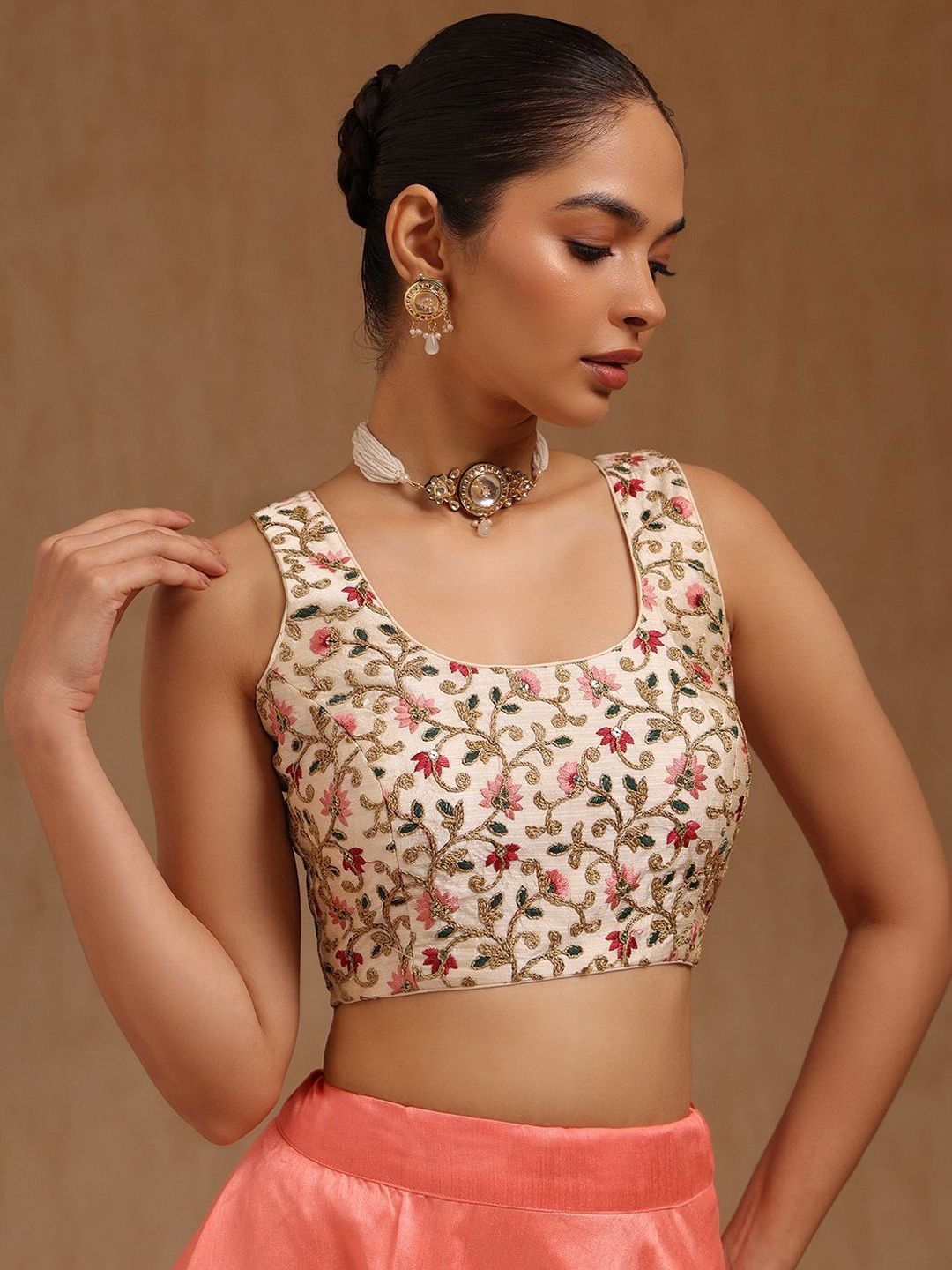 Soch Floral Embroidered U-Neck Padded Saree Blouse-picture-45