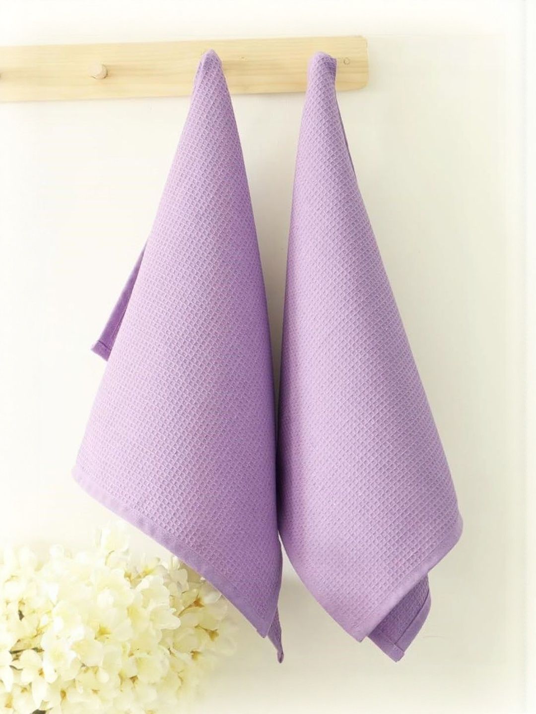 Woven Home Designs 2Pcs Lavender-Colored Waffled Woven-Designed Cotton Kitchen Towels-image-4
