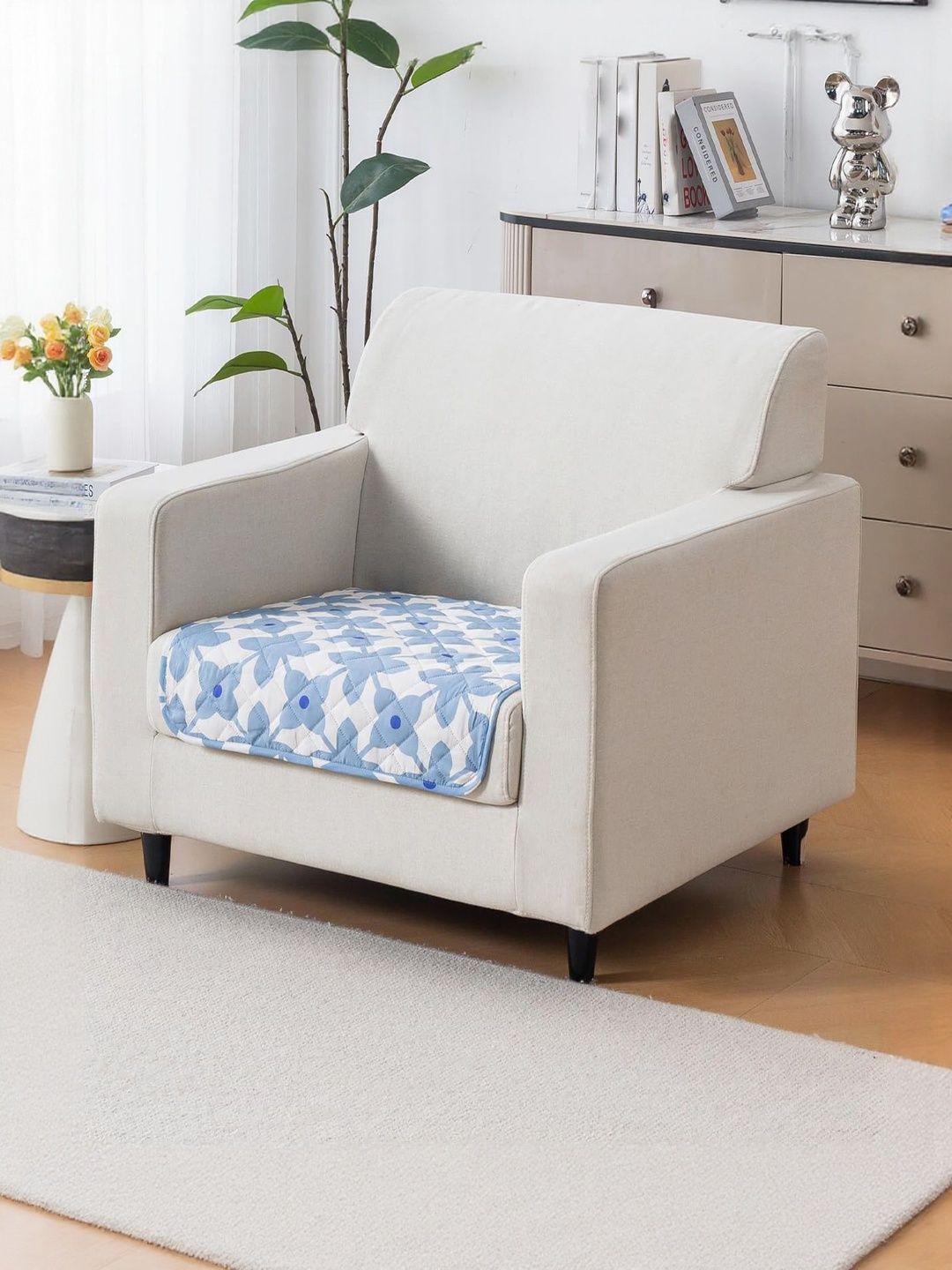HOUSE OF QUIRK Blue & White Printed Cotton Sofa Mat 80x60 CM-picture-30