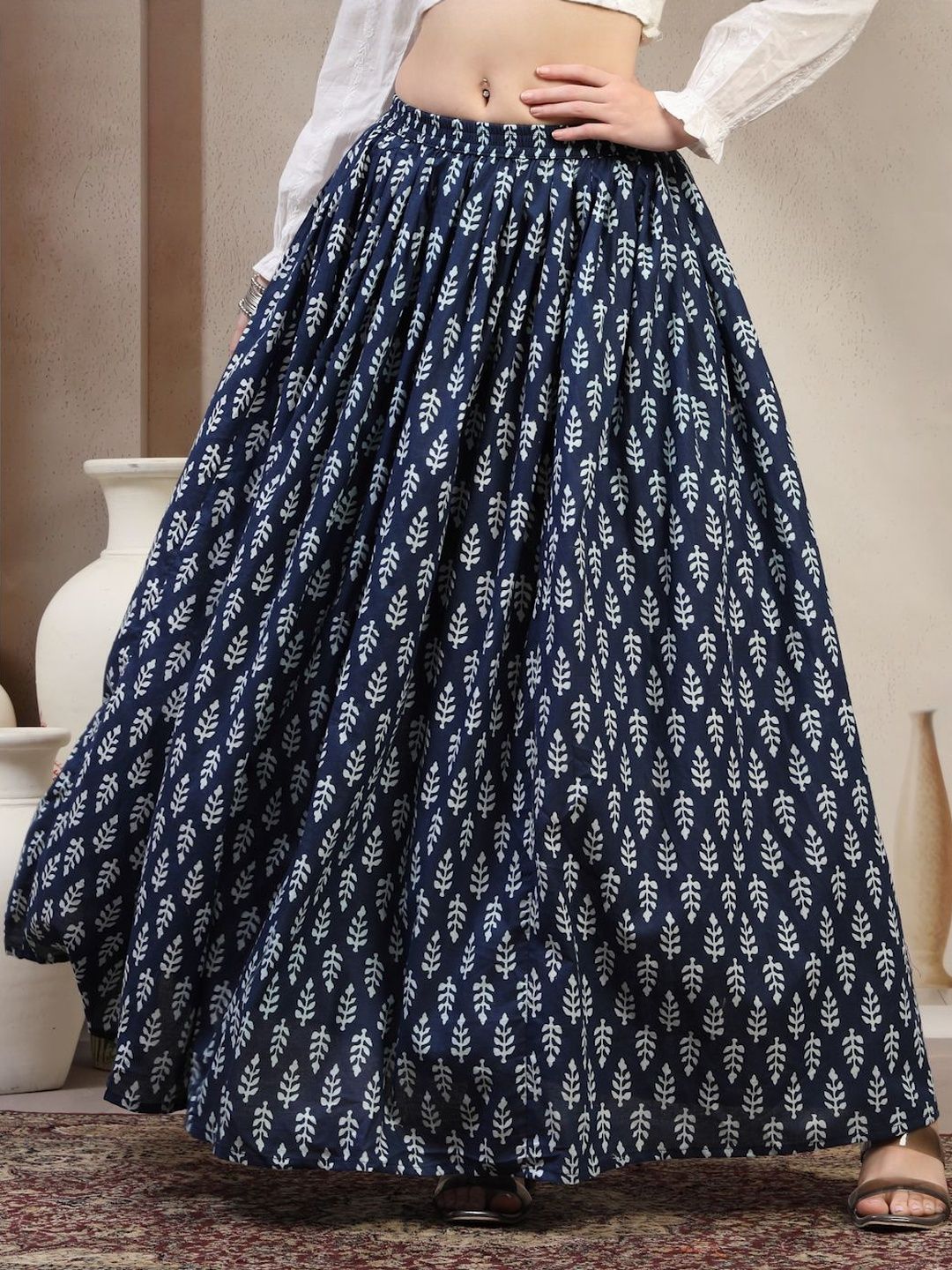 SUNEKH Self Designed Cotton Flared Maxi Skirts-picture-16