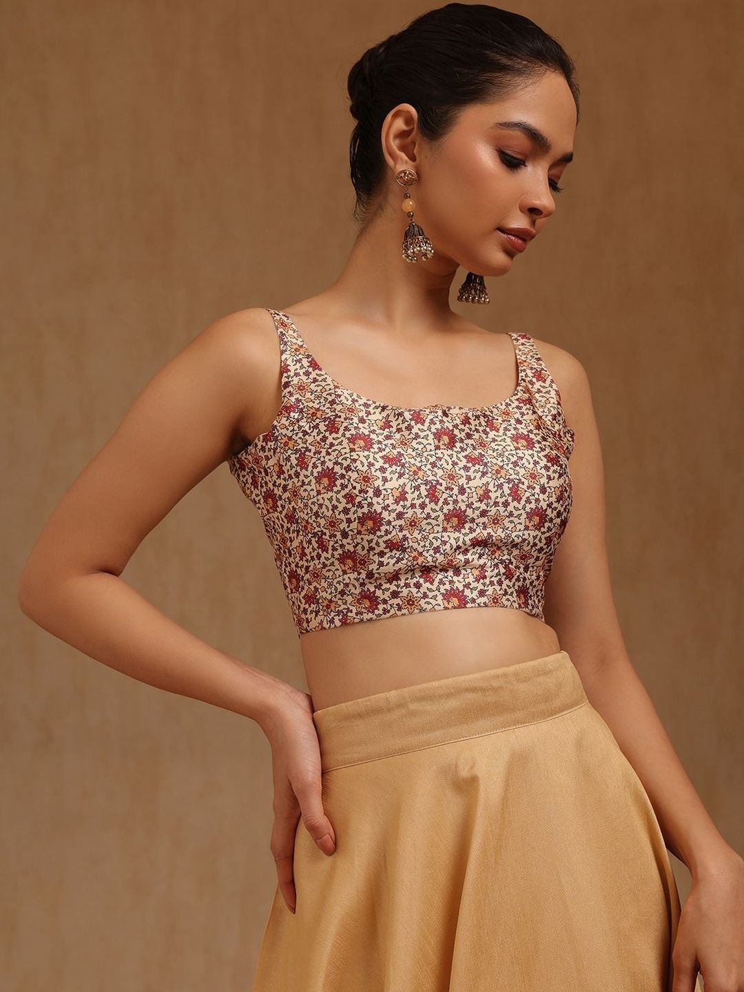 Soch Floral Printed U-Neck Padded Saree Blouse-picture-30