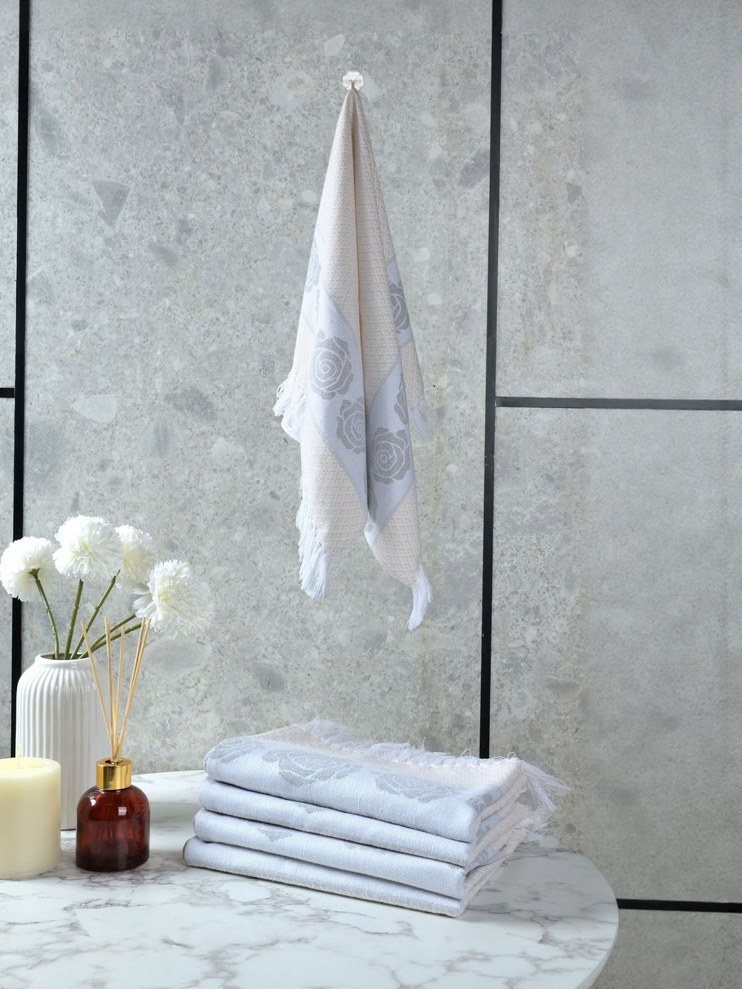 Saral Home Grey & Blue 4 Piece Printed Cotton 400 GSM Towel Set-image-22