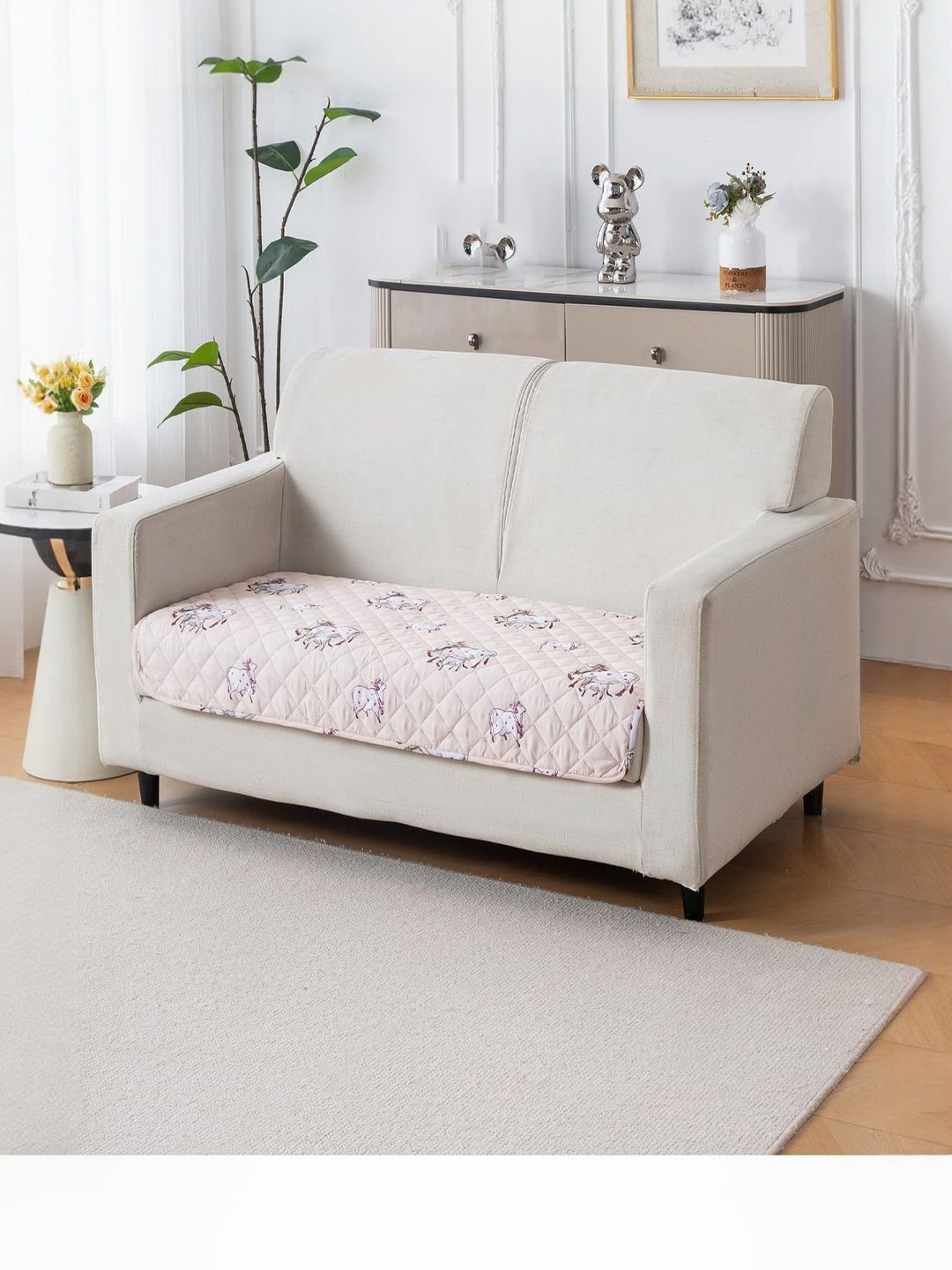 HOUSE OF QUIRK Beige & White Printed Cotton Sofa Mat 80x120 CM-image-23