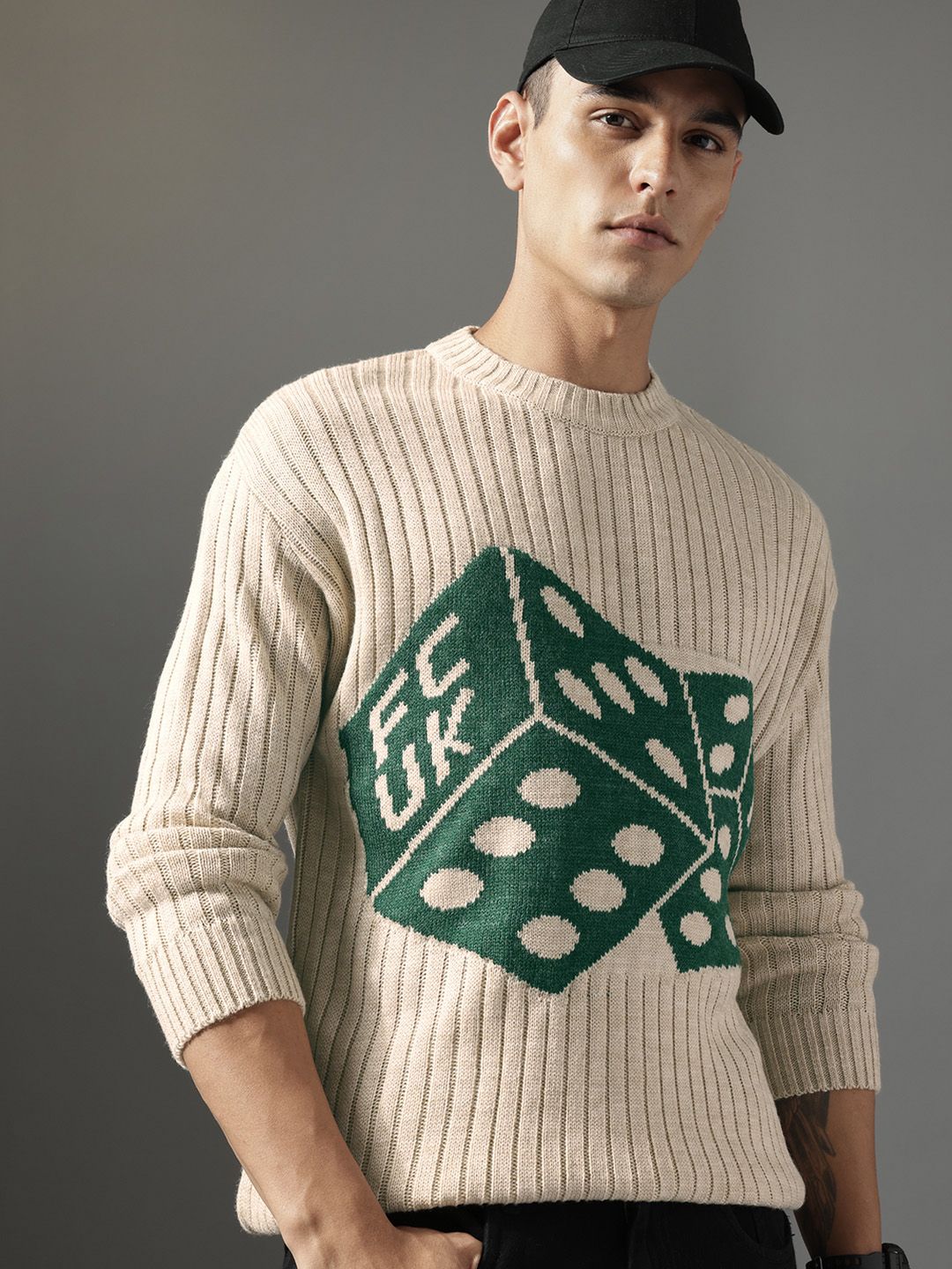 FCUK Geometric Self Designed Pure Acrylic Pullover-picture-12