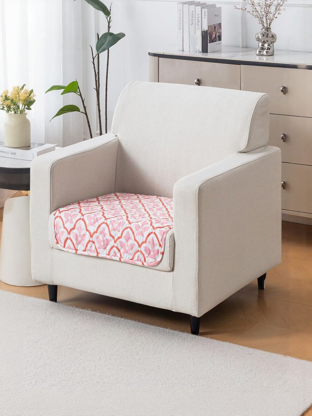 HOUSE OF QUIRK Peach-Coloured & White Printed Cotton Sofa Mat 80x60 CM-picture-25