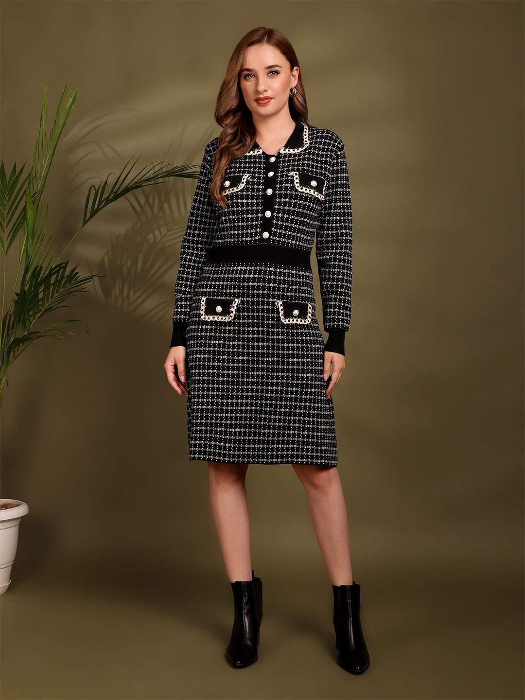 iki chic Checked Woollen Sheath Dress-picture-22