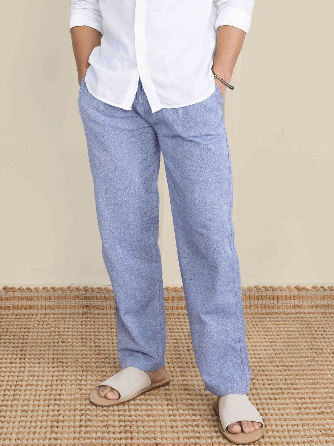 HOPE House of Pure Eco Men Solid Pure Cotton Breathable Straight Lounge Pants-picture-29