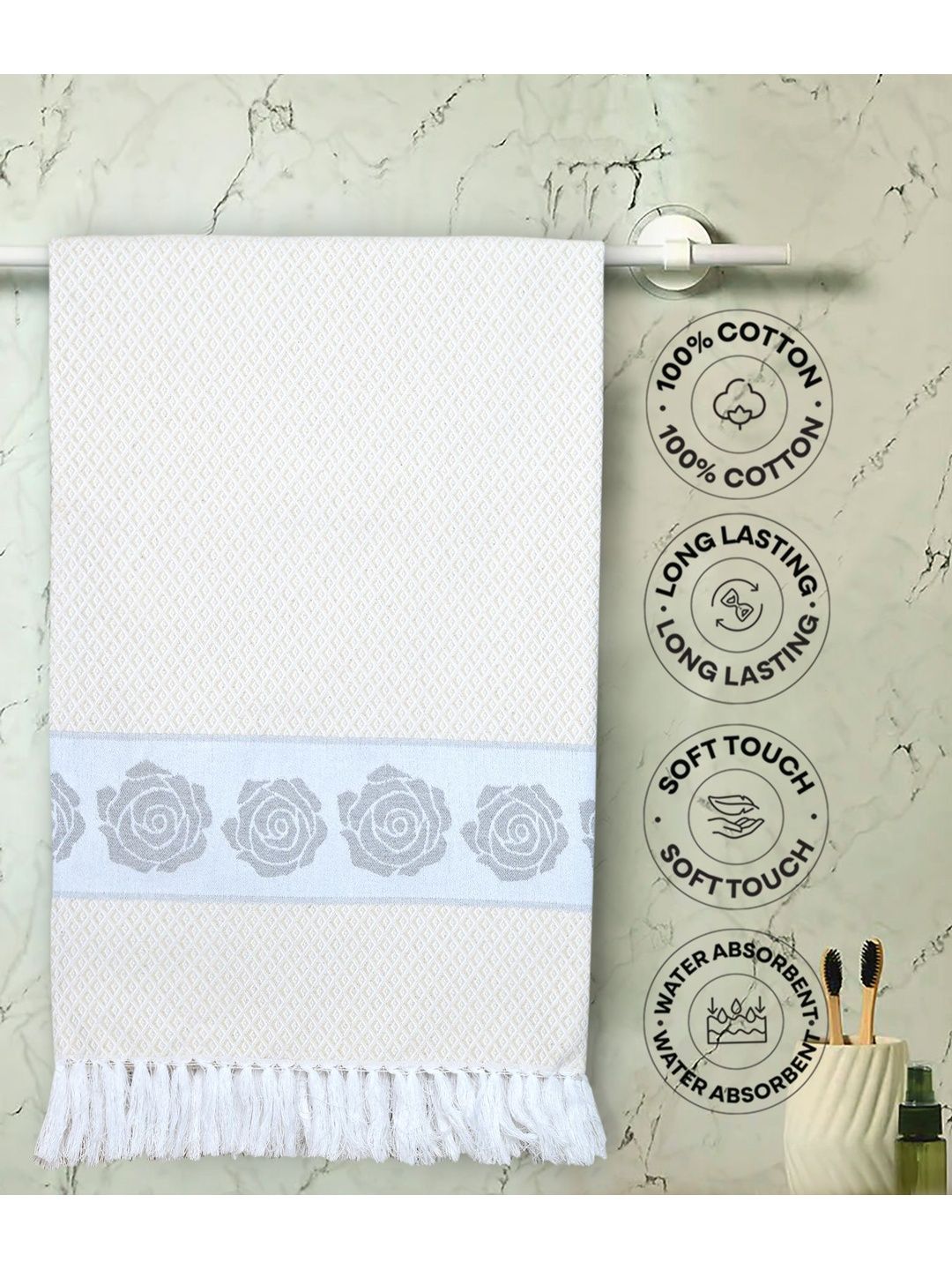 Saral Home Printed Cotton 400 GSM Quick Dry 2Pcs Soft Bath & Hand Towel Set- 59" x 29.52 "-image-40