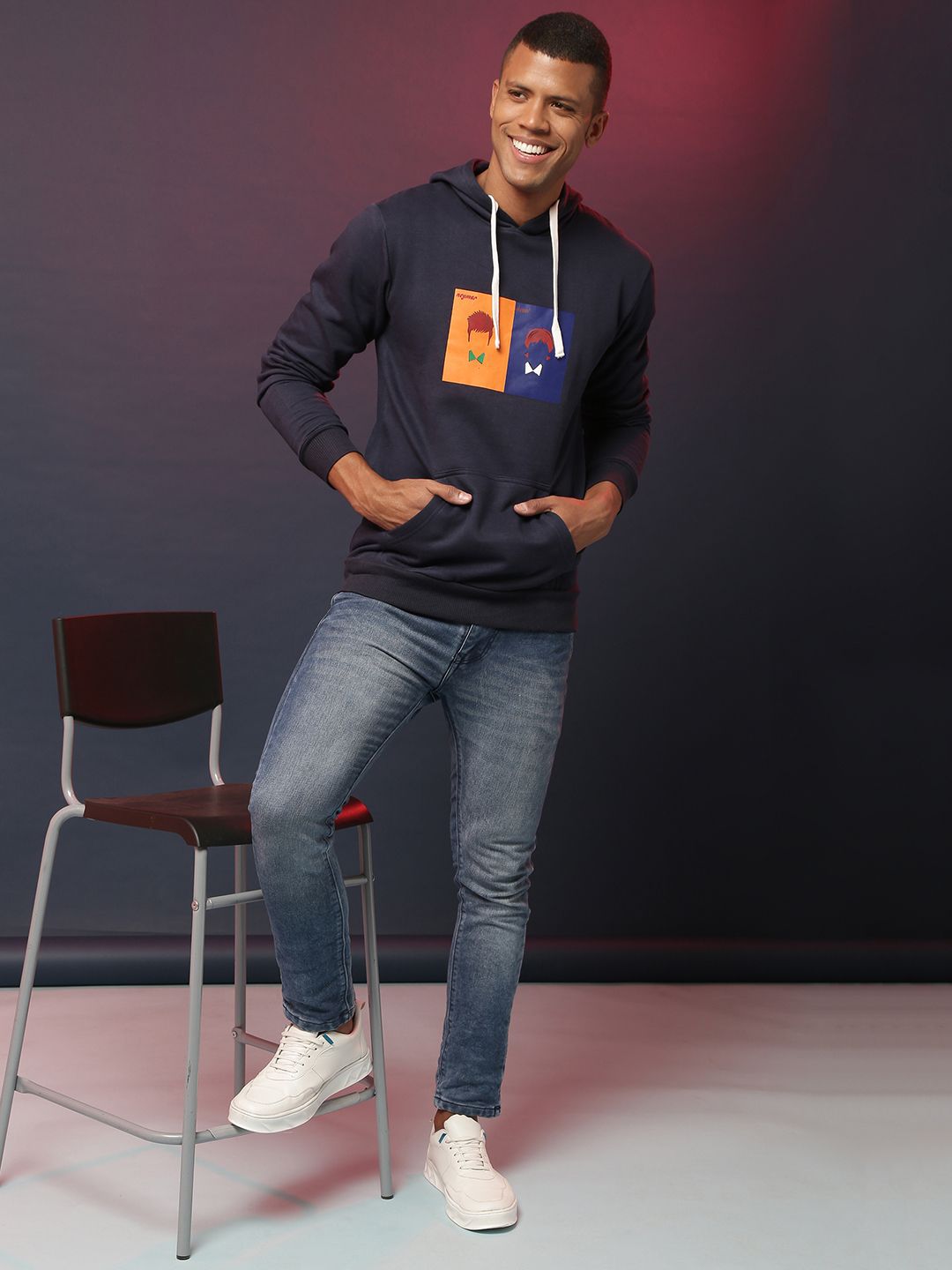 Campus Sutra Men Neymar-Messi Printed Hooded Long Sleeves Pullover Sweatshirt-image-1