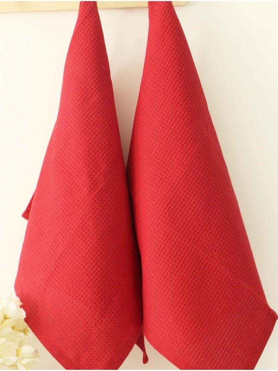 Woven Home Designs 2Pcs Red Waffled Woven-Designed Cotton Kitchen Towels-picture-12