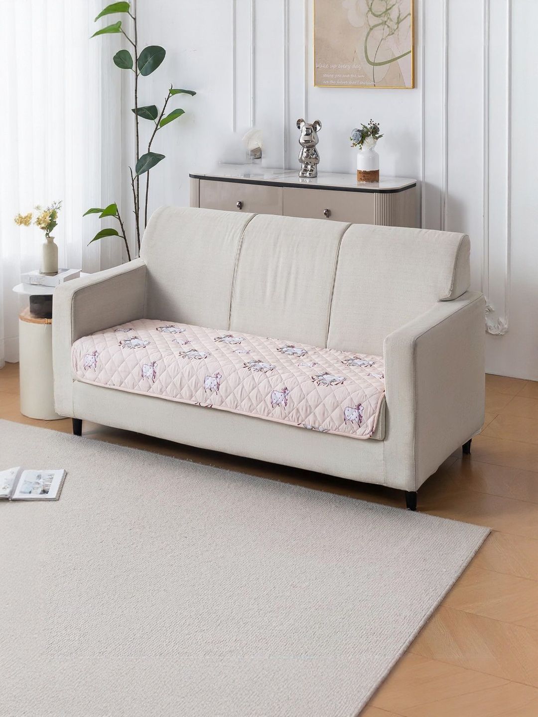 HOUSE OF QUIRK Beige & White Printed Cotton Sofa Mat 80x210 CM-image-22
