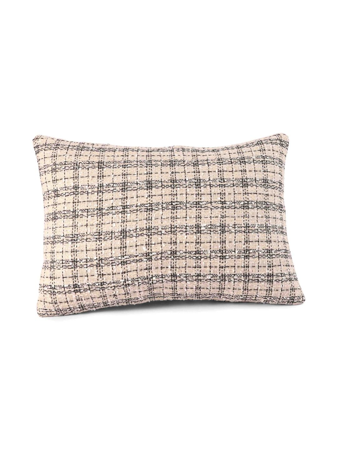 PILLOW TREE Set of 2 Black & Beige Checked Pre-Filled Rectangular Cushion-picture-22