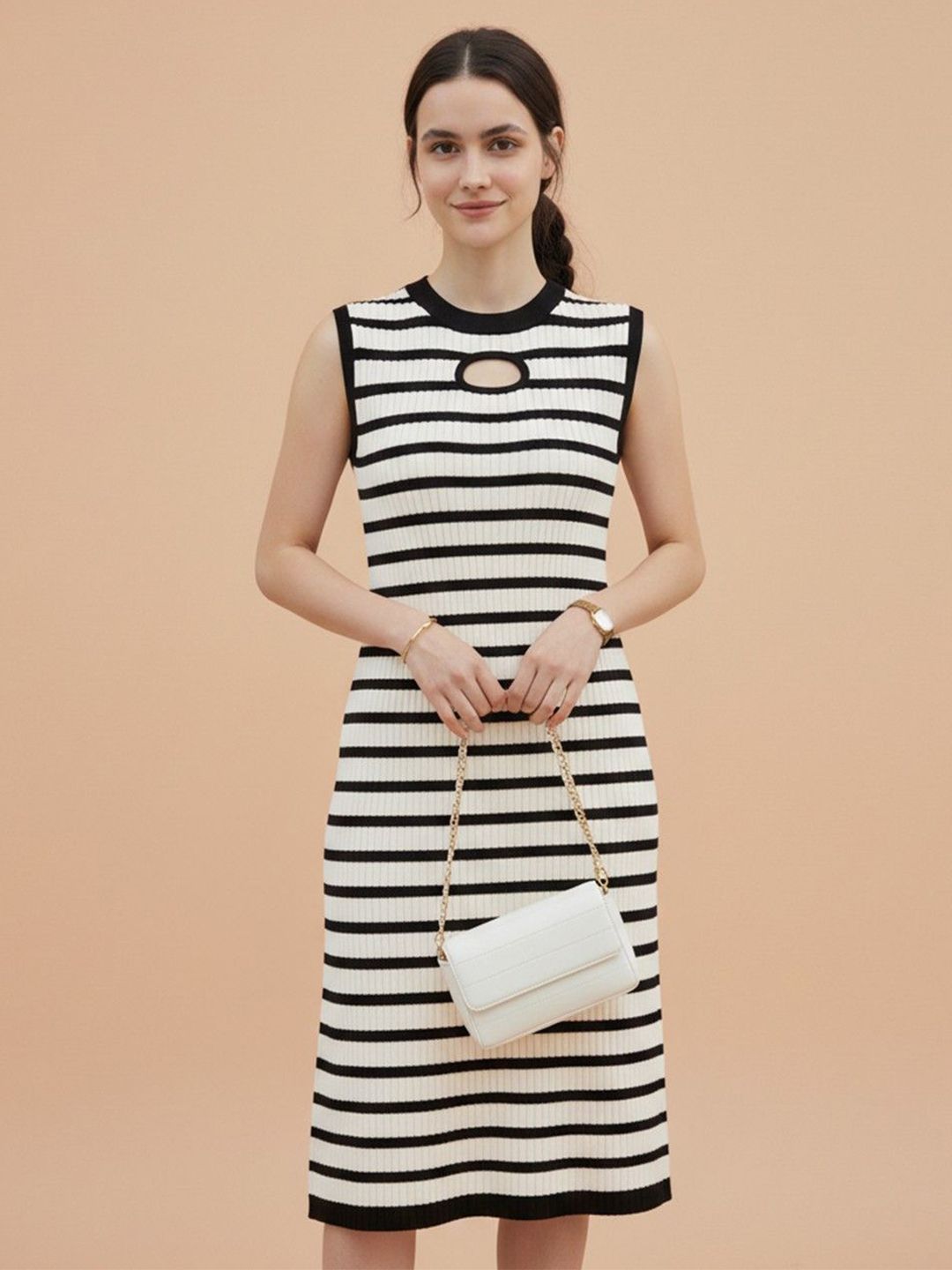DressBerry Striped Keyhole Neck Sheath Midi Dress-picture-24