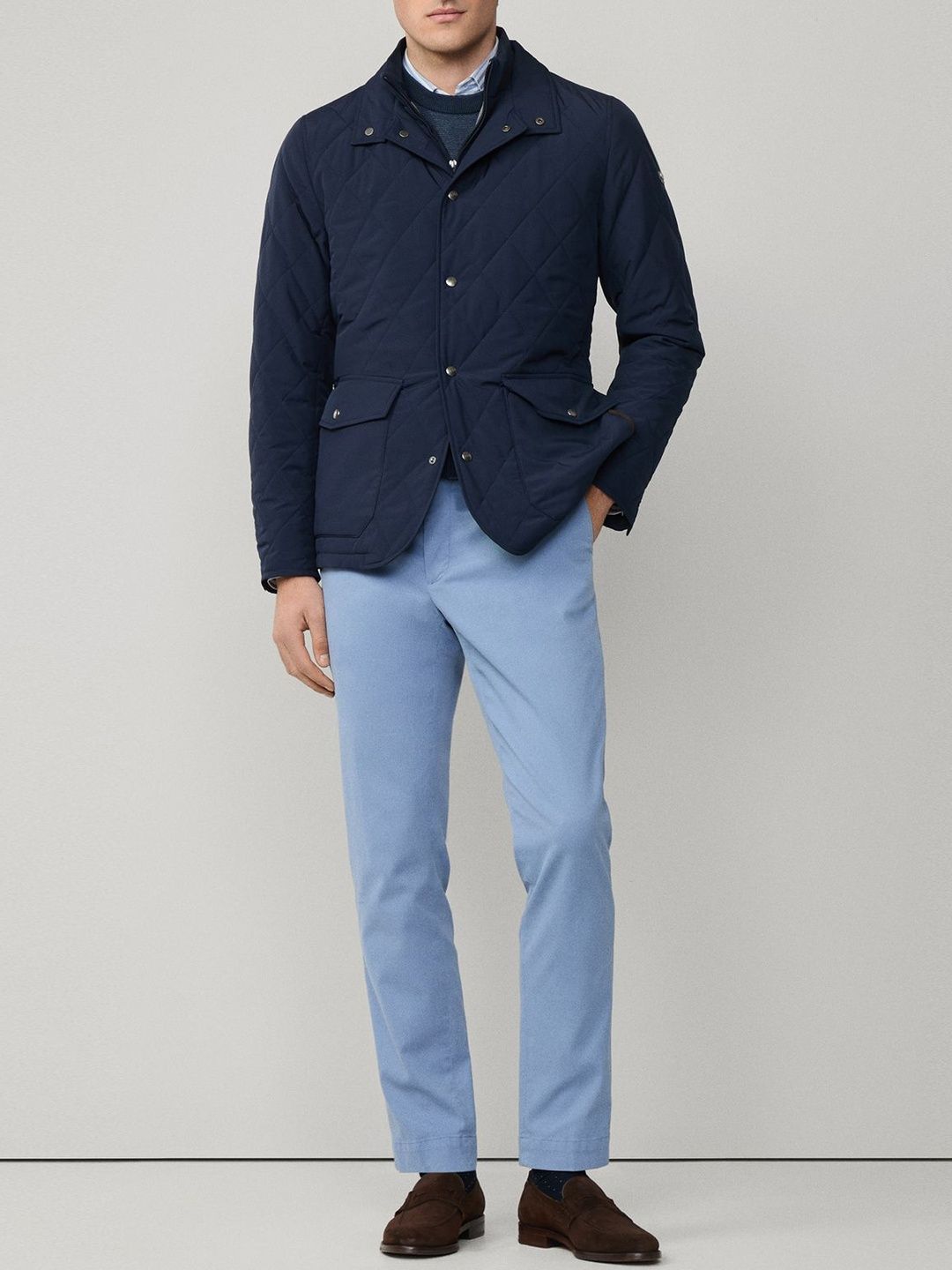 HACKETT LONDON Men Lapel Collar Solid Quilted Jacket-image-44