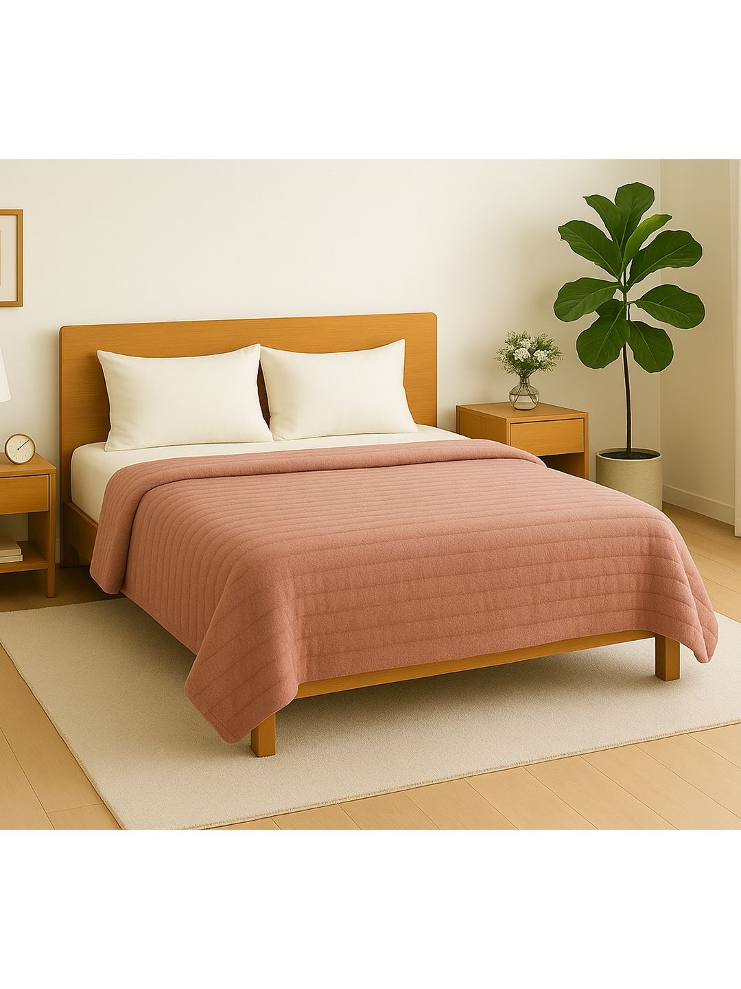 Cortina Brown Striped Cozy Comfort Flannel Microfiber 380 GSM Double Bed Blanket