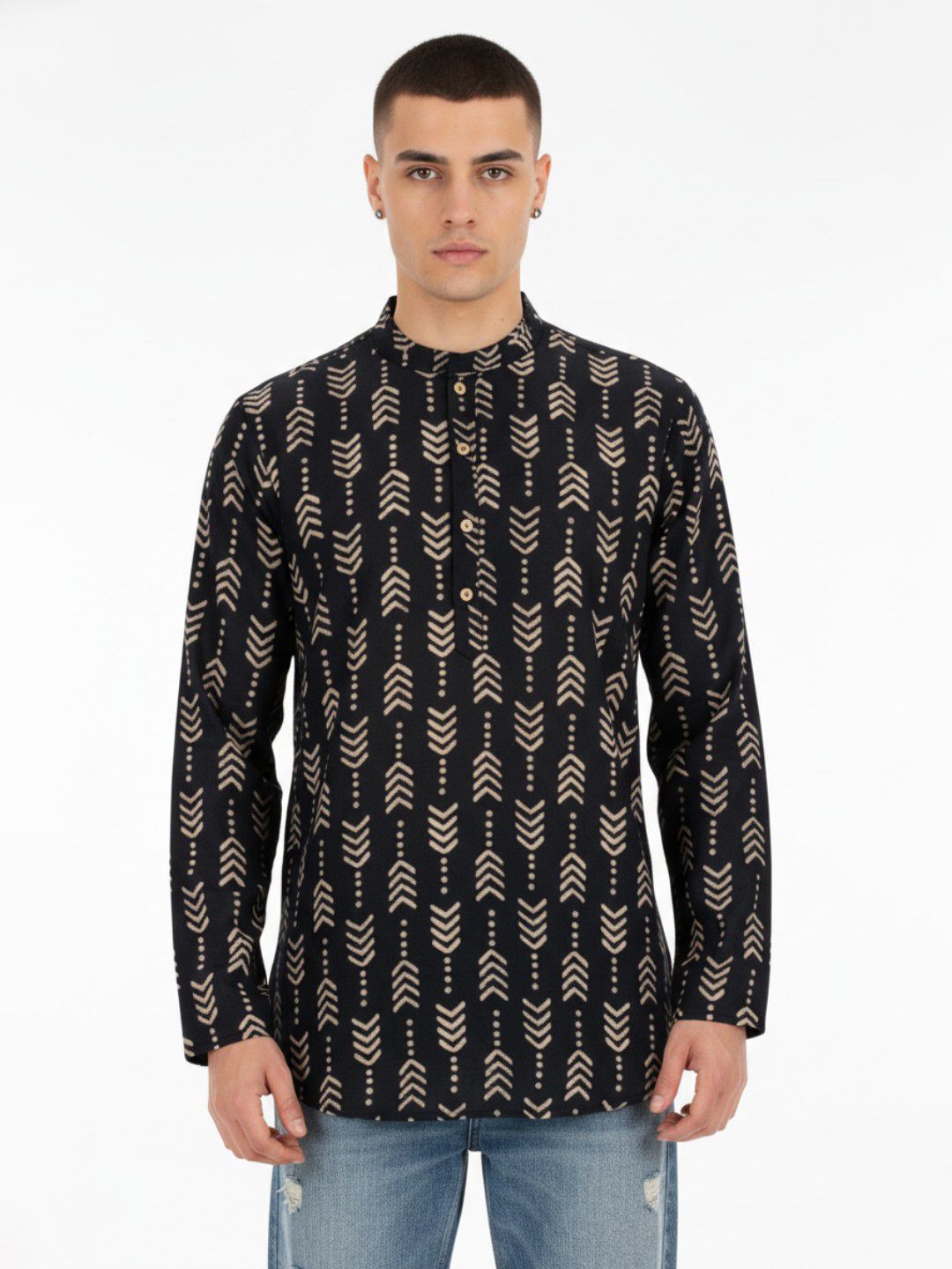 Anouk Rustic Geometric Printed Band Collar Straight Kurta-picture-14