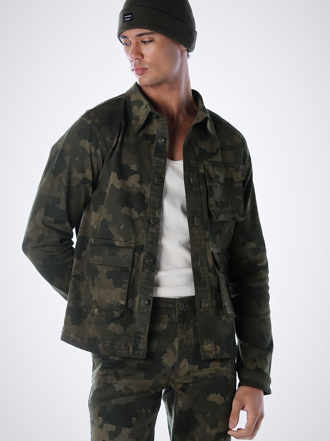 Jack & Jones Men Spread Collar Camouflage Printed Denim Jacket-picture-20