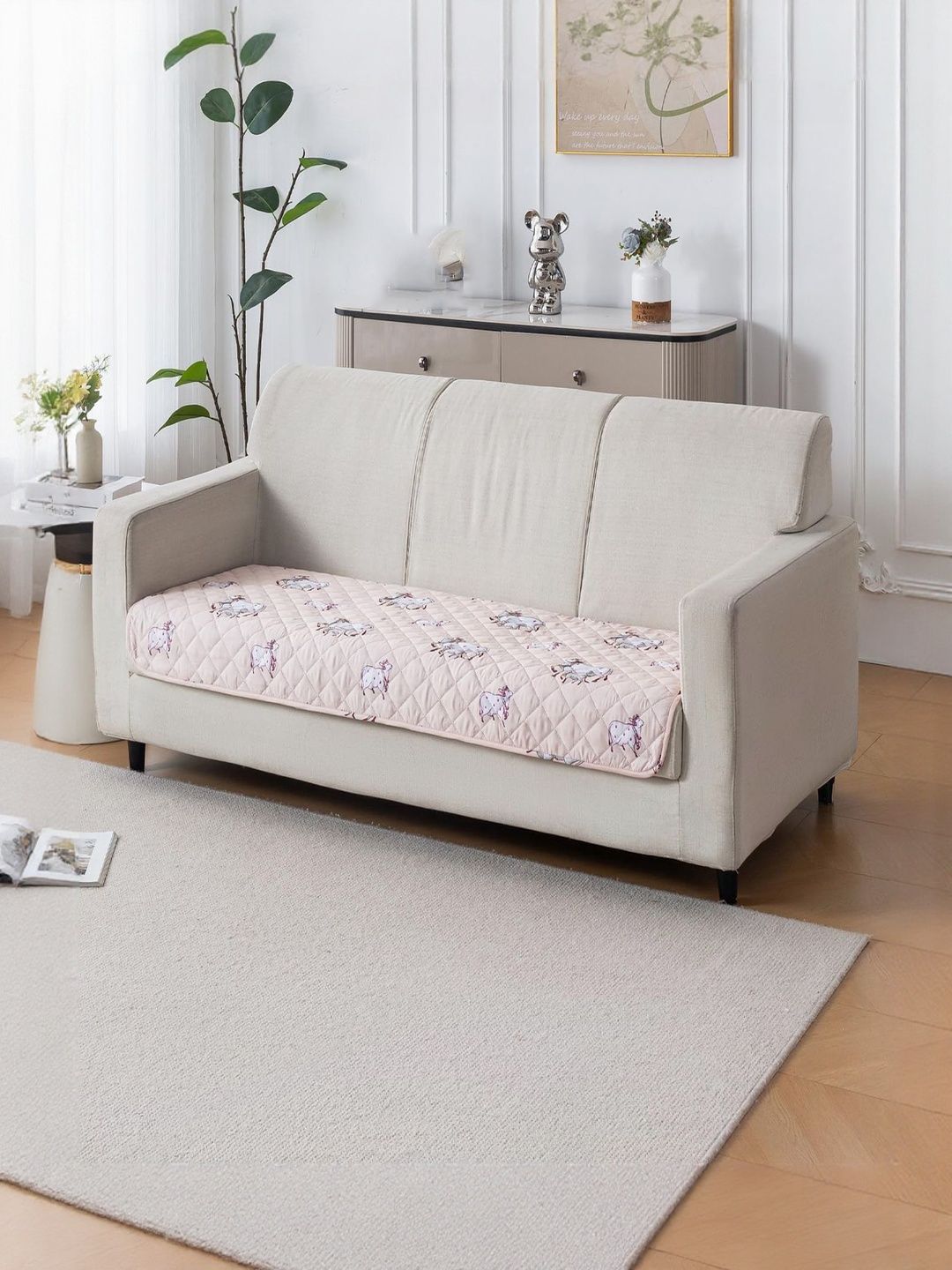 HOUSE OF QUIRK Beige & White Printed Cotton Sofa Mat 80x150 CM-picture-13