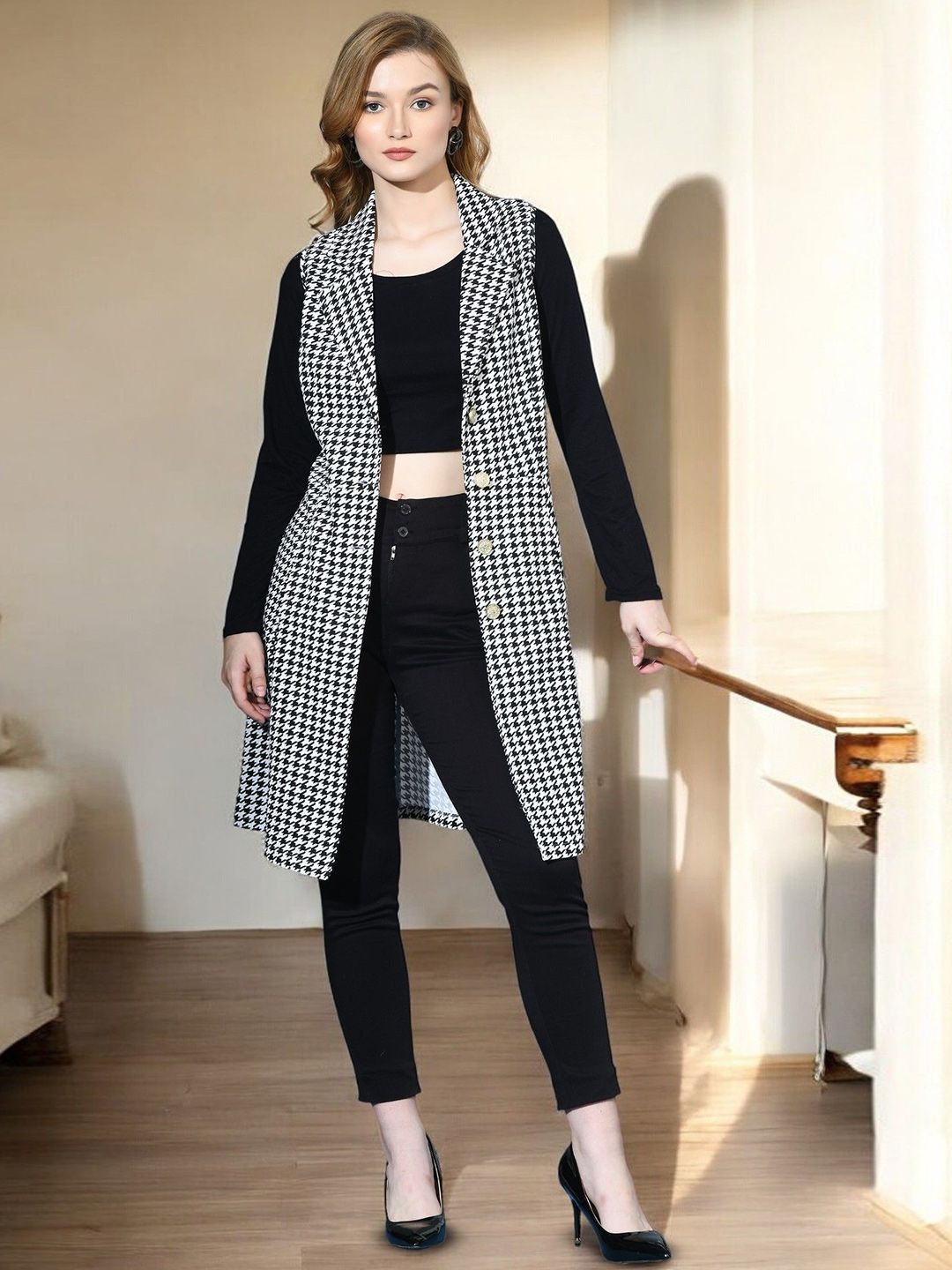 IUGA Women Checked Sleeveless Longline Shrug-picture-39