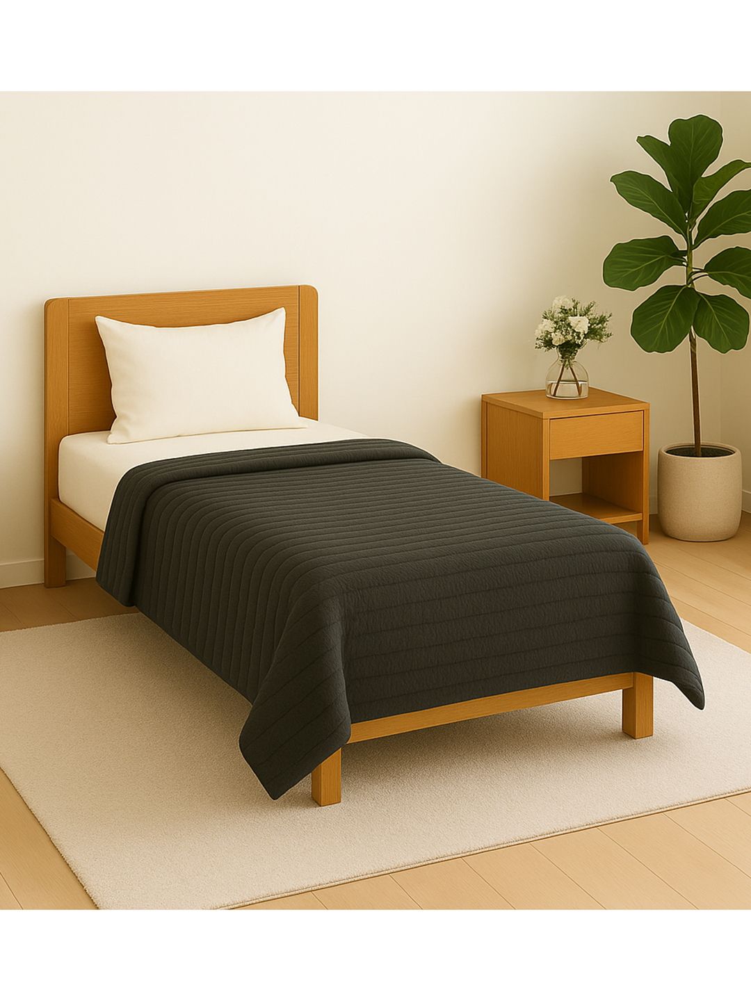 Cortina Grey Striped Cozy Comfort Flannel Microfiber 380 GSM Single Bed Blanket-picture-16