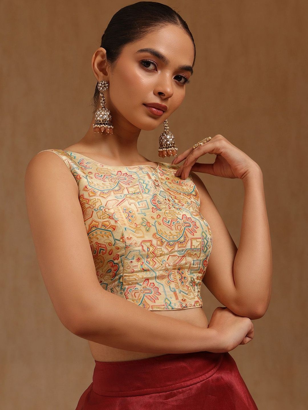 Soch Printed Round Neck Padded Saree Blouse-picture-13