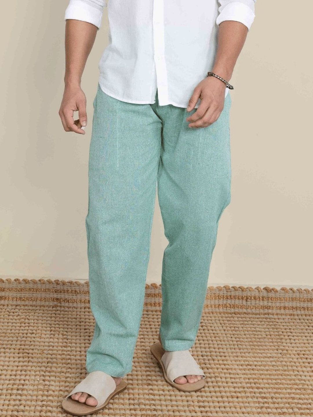 HOPE House of Pure Eco Men Pure Cotton Mid-Rise Inner Elastic Straight Lounge Pants-picture-29