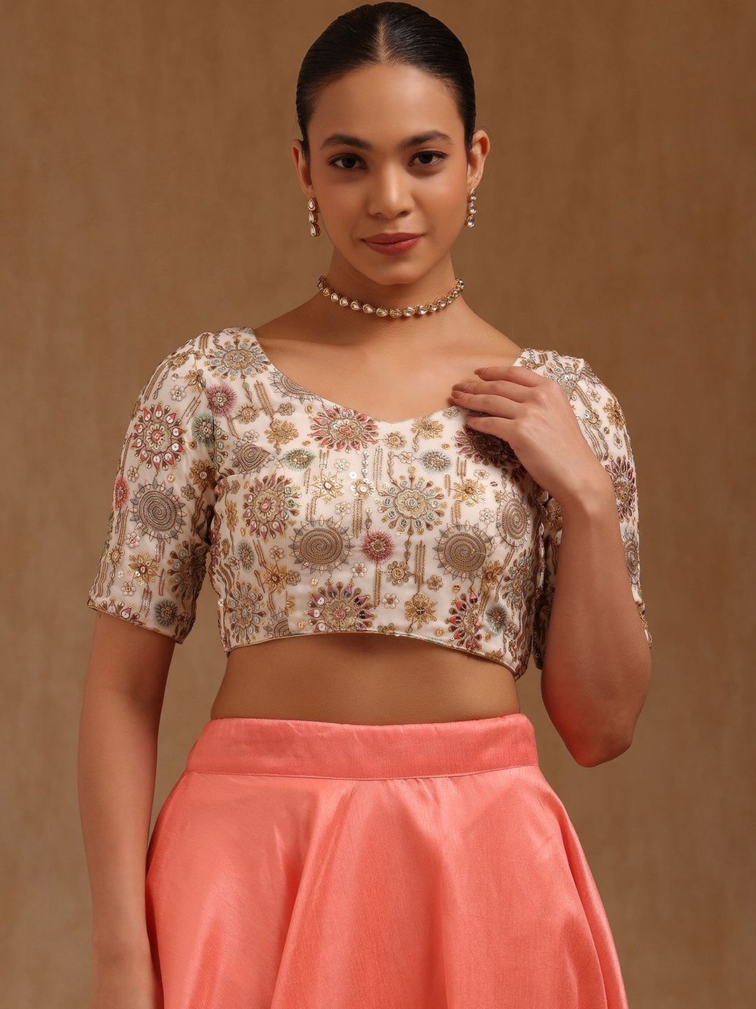 Soch Floral Embroidered V-Neck Padded Saree Blouse-picture-25
