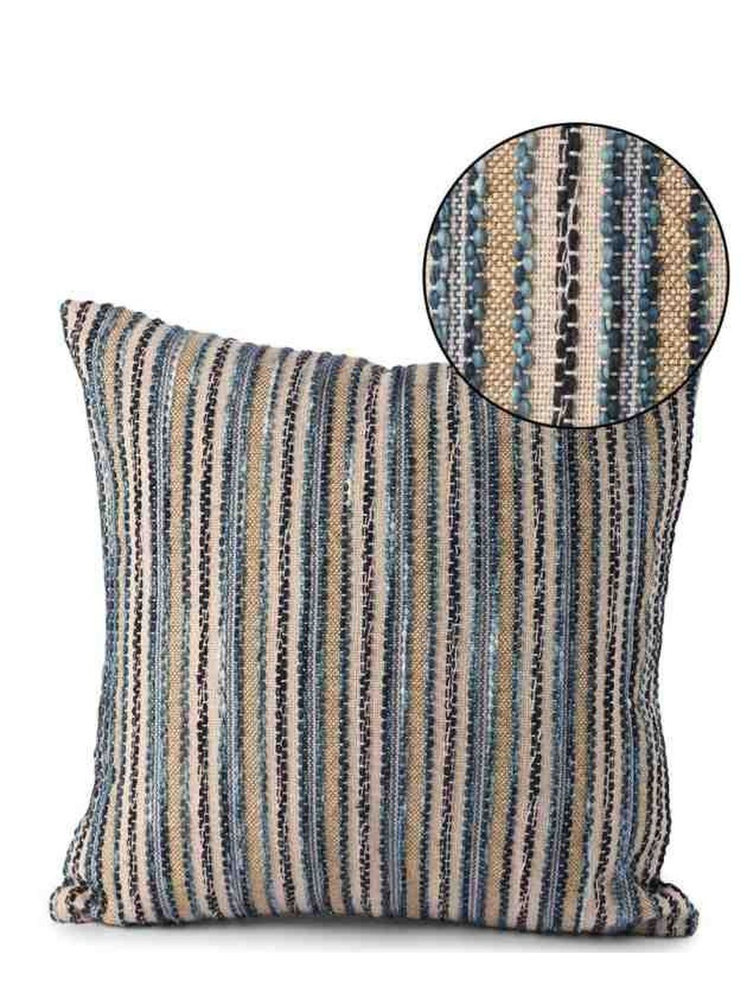 PILLOW TREE Beige & Blue Striped 2 Pcs Square Pre-Filled Cushions 22 cm x 22 cm-image-42