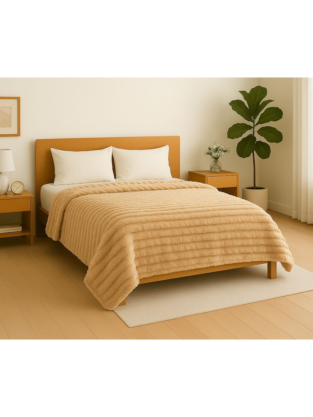 Cortina Brown Striped Cozy Comfort Flannel Microfiber 380 GSM Double Bed Blanket-image-49