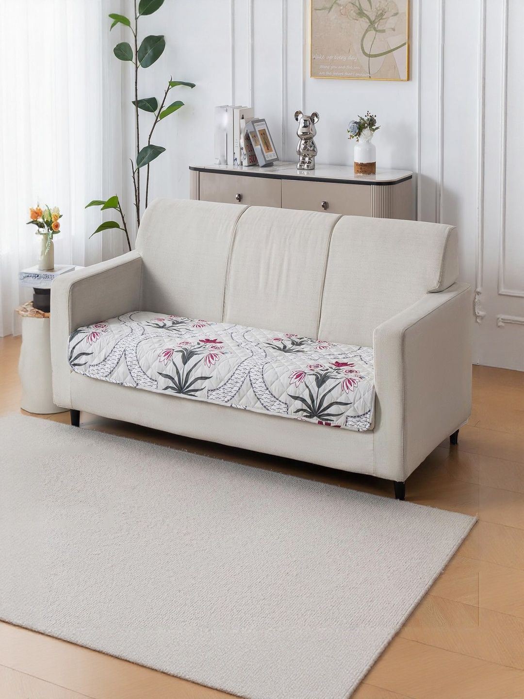 HOUSE OF QUIRK White & Grey Printed Other Sofa Mat 80x180 CM-image-40