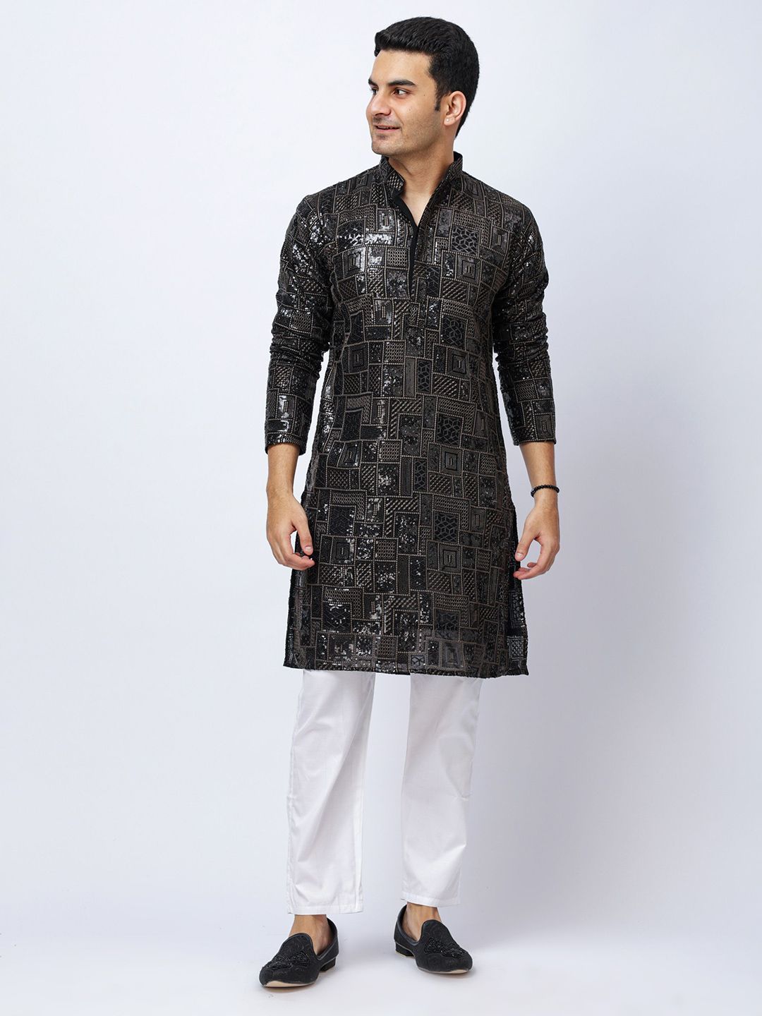 Aesthelia Men Embroidered Jacquard Kurta-picture-19