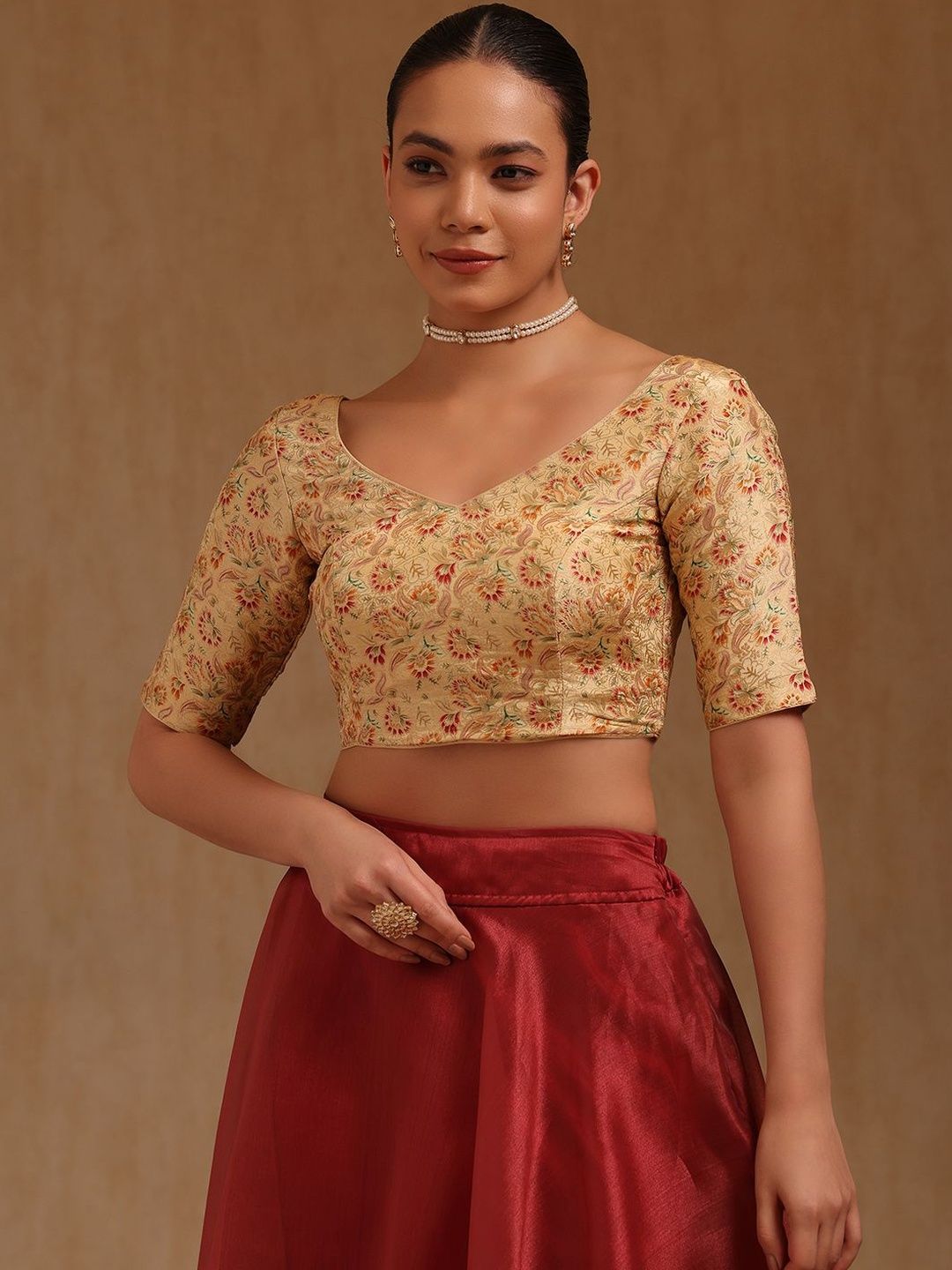 Soch Floral Printed V-Neck Padded Saree Blouse-picture-54