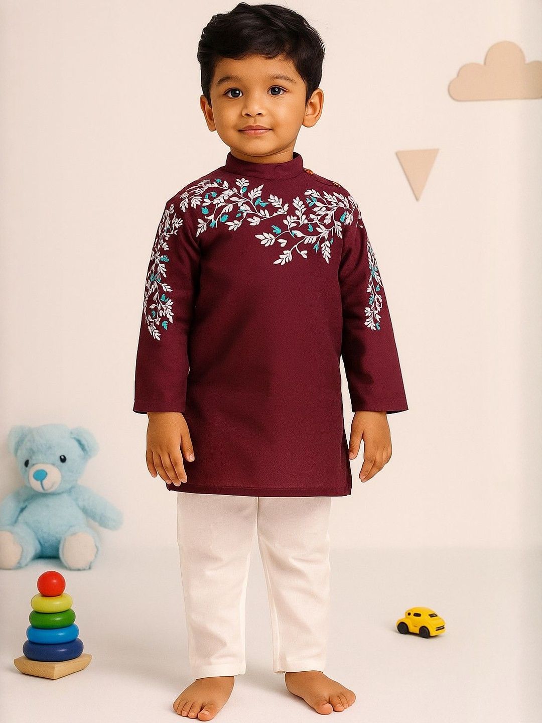 Cae Boys Floral Printed Regular Dupion Silk Kurta with Pyjamas-picture-34