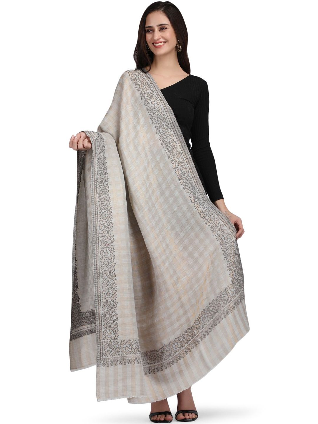 Stole & Yarn Unisex Checked Pure Cotton Shawl-image-27