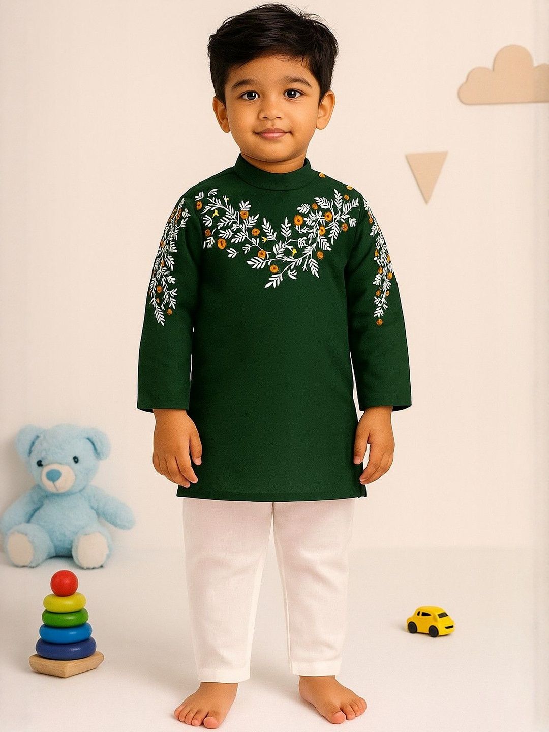 AHLAN APPARELS Boys Floral Printed Regular Dupion Silk Kurta with Pyjamas-picture-13