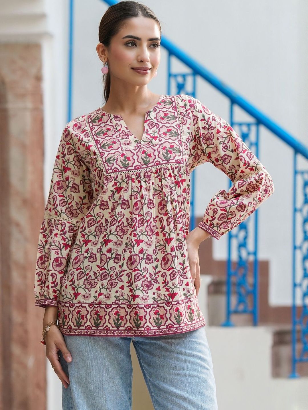 Rain & Rainbow Print Cotton Top-image-9