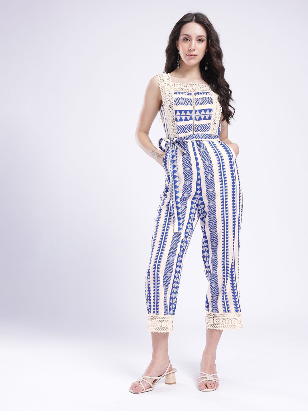 fusion by glitchez Geometric Printed With Lace Inserts Culotte Jumpsuit-picture-51